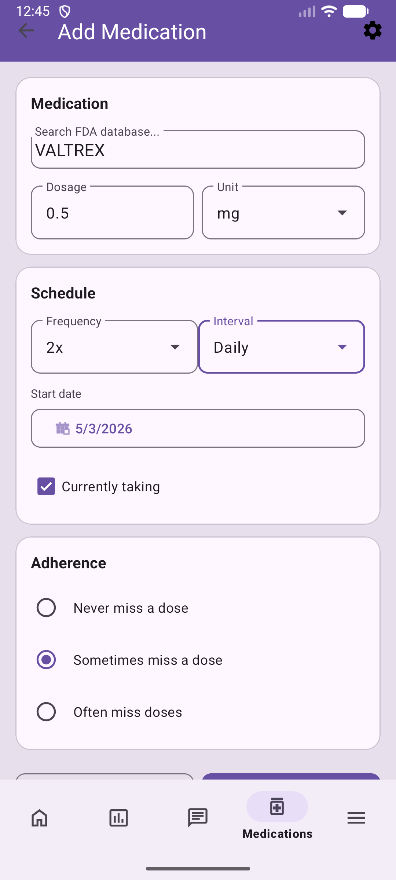 AddMed screen